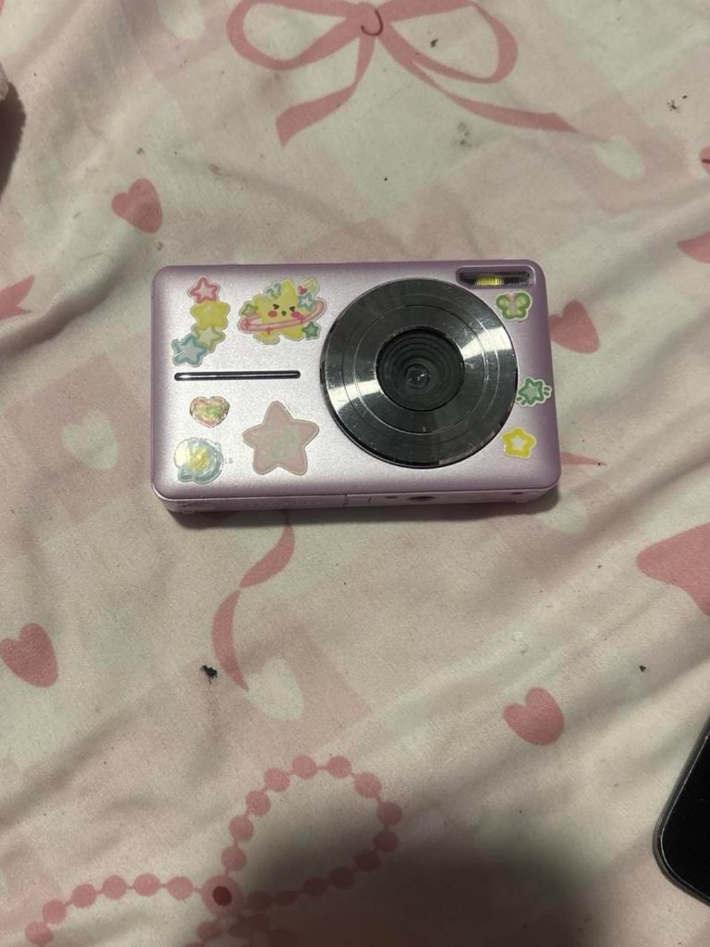 Compact Pink Digital Point-and-Shoot Camera with Cute Sticker Accents
